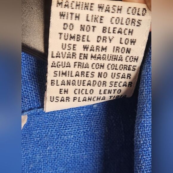 Erin London XL Blue Embroidered Shrtslvs LINEN Blend Buttons Up Women Top Shirt - Picture 5 of 9